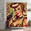 Vintage Pin Up Girl Cosmetics Shower Curtain Leopard Print Design For Bathroom Decorations