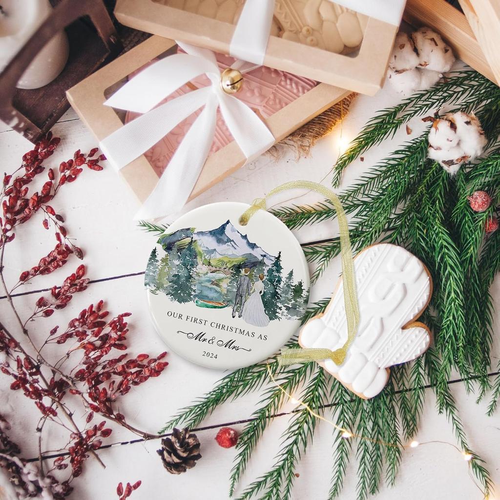 2024 First Christmas Married Ornament,First Year as Mr and Mrs Christmas Hanging Ornament Wedding Decoration for Couple