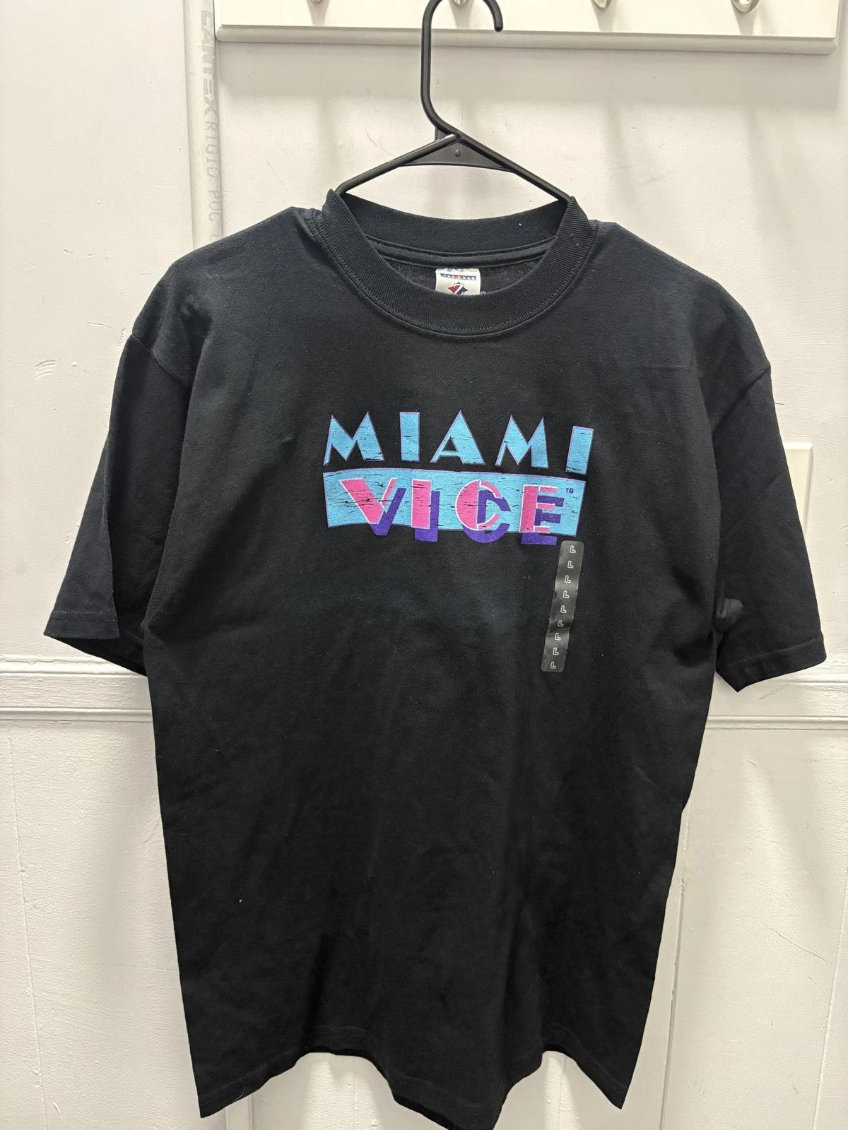 

Miami Vice Shirt Mens Large Black Retro Logo Graphic Jerzees Heavyweight Tee M