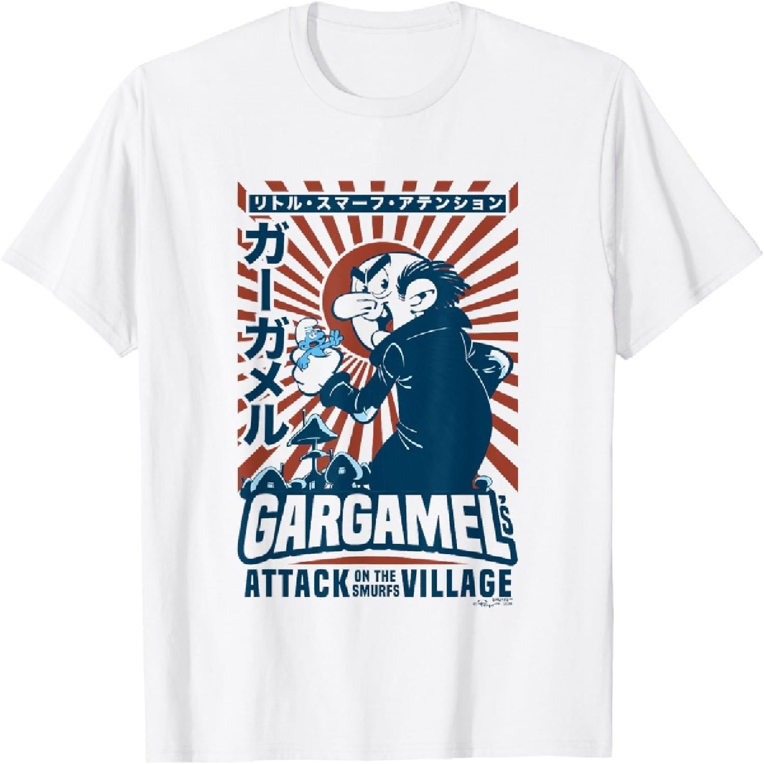 

The Smurfs Gargamel s Attack Smurfs Village Kanji Retro Logo T-Shirt XXXXXL білий