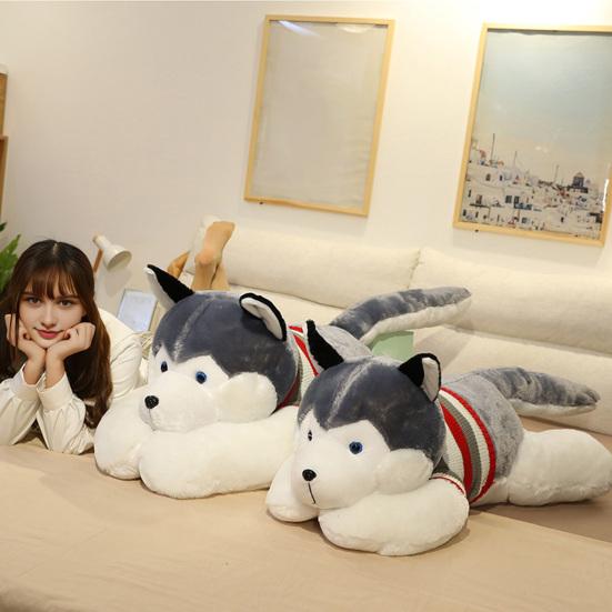 Peluche de Husky con Suéter Removible, Almohada Suave de Animal de Peluche para Cama, Sofá, Oficina, Viajes, Alivio del Estrés, Compañero, Lindo Juguete de Perro, Regalo