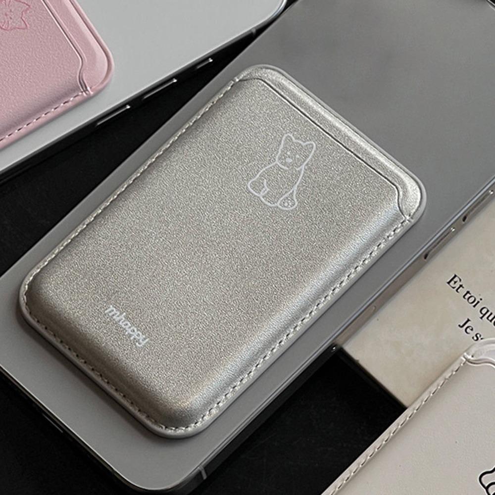 Cute Cat Phone Card Holder Dustproof Pu Leather Card Wallet Cover Anti-Fingerprint Magsafe Card Case For iPhone