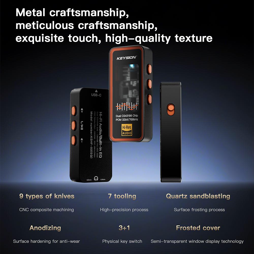 KEYSION Dual CS43198 DAC Audio Decoder 768kHz DSD256 USB Type-C to 3.5/4.4mm Lossless HiFi Headphone Amplifier for iOS Android PC