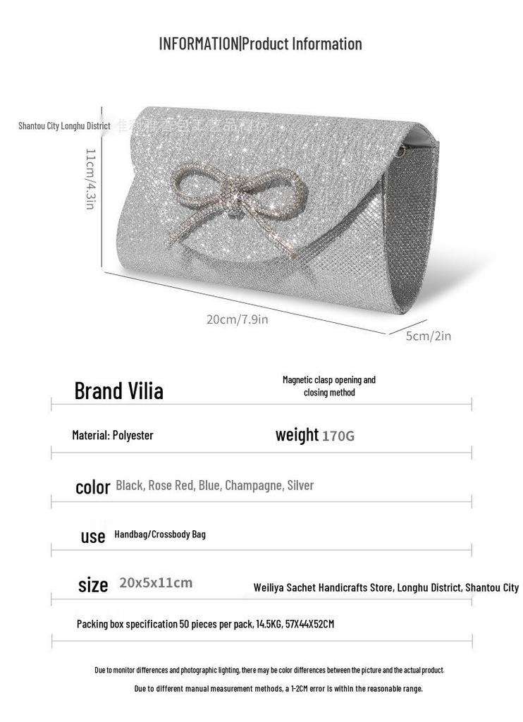 Rhinestone Bow Evening Clutch – Mini Bling Chain Handheld Bag for Women