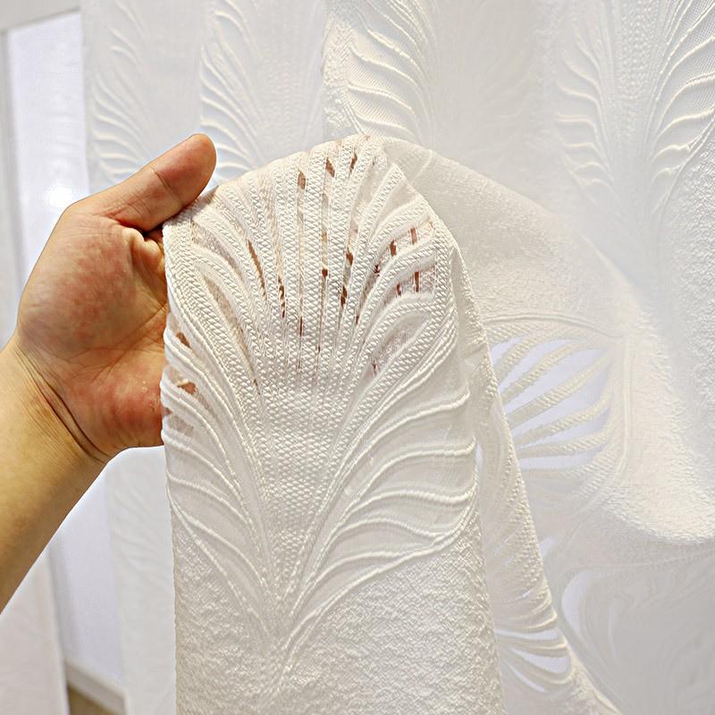 Nordic Style White Sheer Curtain With Leaf Cutout Semi-Sheer Living Room Bedroom Balcony