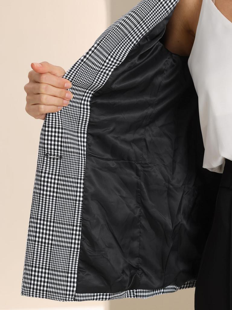 Allegra K Women's Long Sleeve Houndstooth Blazer with One Button and Notch Lapel, Black/White, Size L