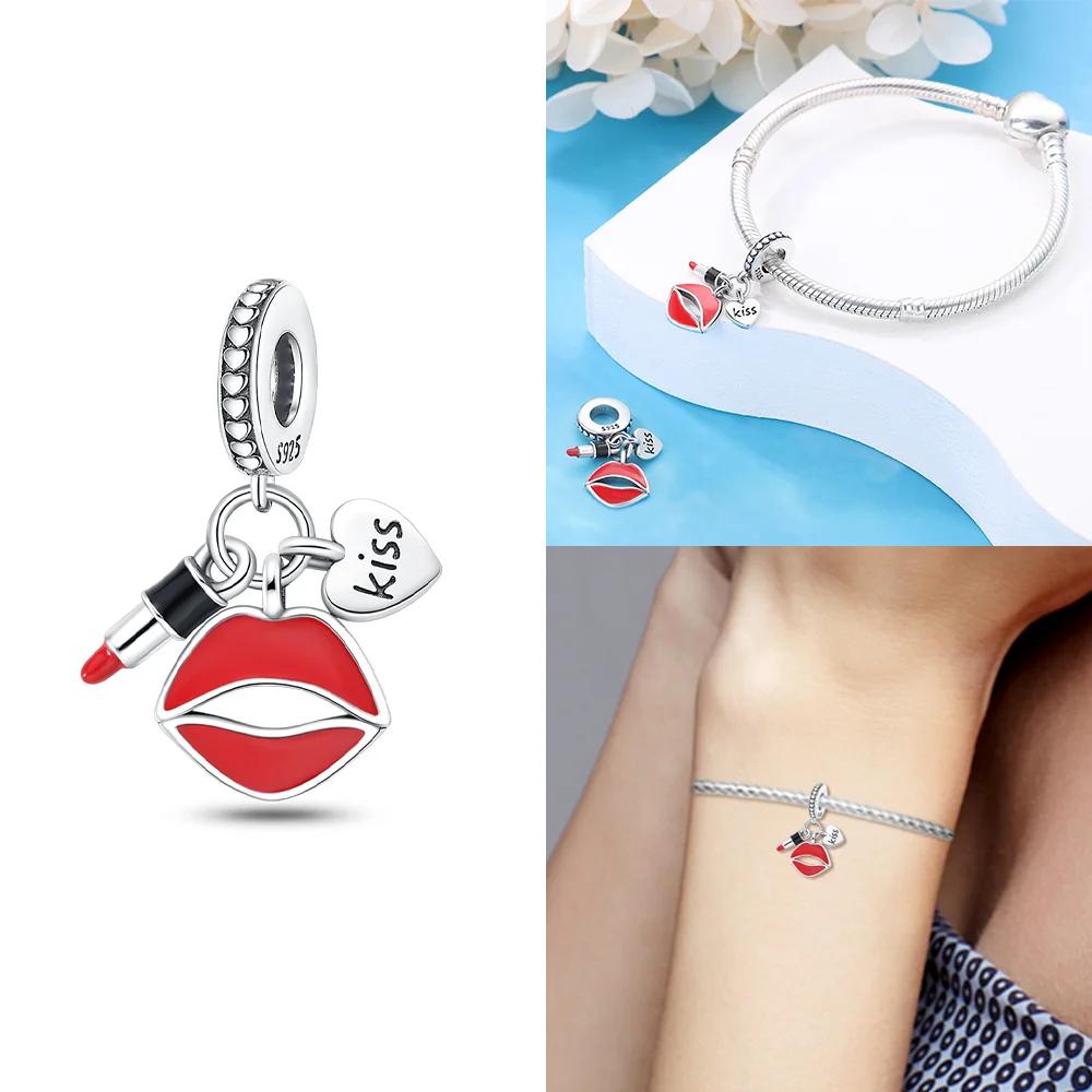 Exquisite Original Black Dress High Heels Bag Lipstick Beads Fit Bracelet Charms Copper Women Jewelry Diy Gifts