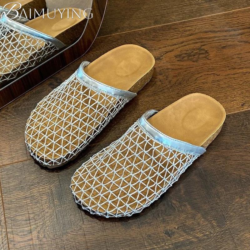 Fashion Hollow Mesh Mules Slippers Women Casual Shoes Flat Sandals Summer 2025 Trend Beach Platform Woman Slides Comfort Sandalias Mujer
