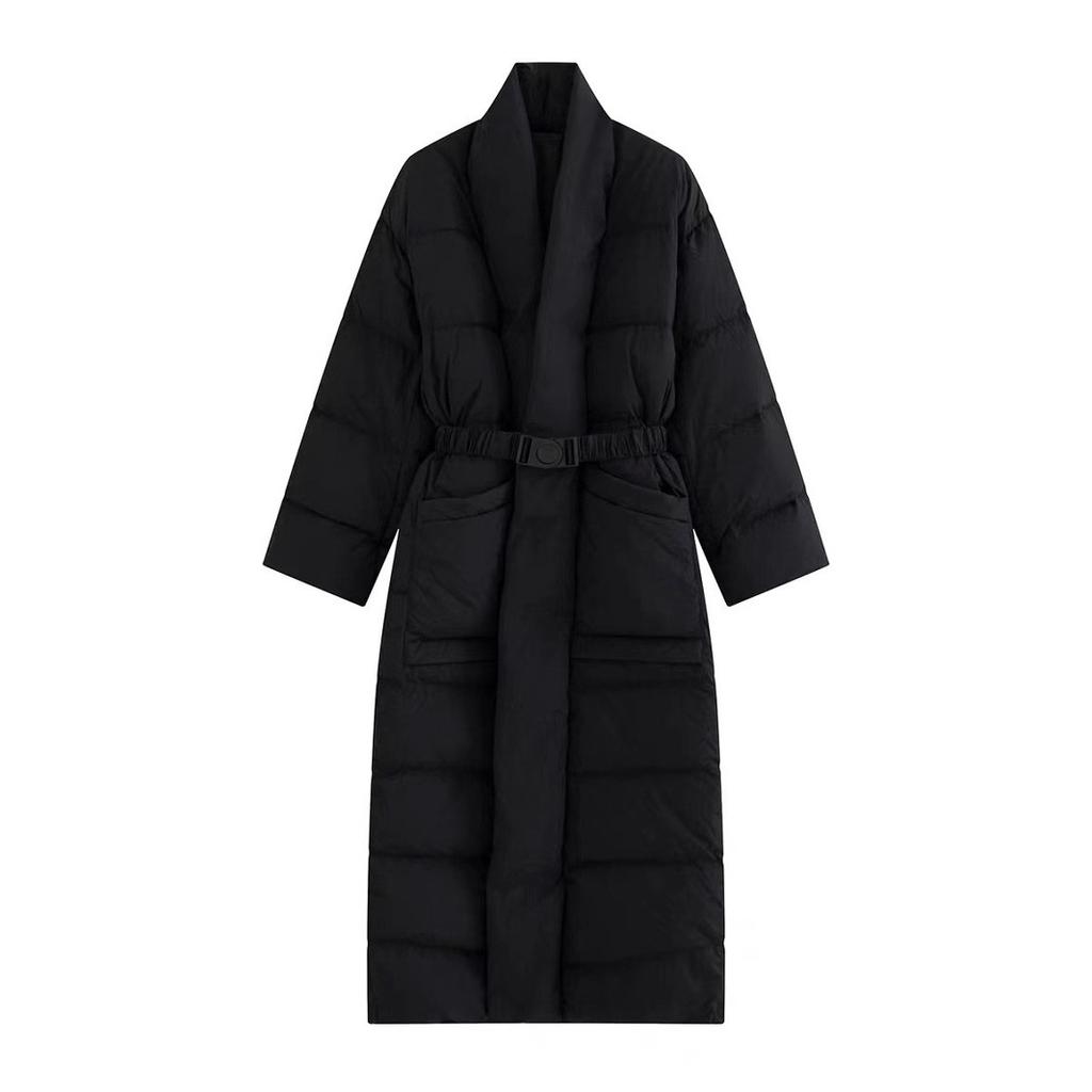New winter minimalist fashion national style knee waist white duck down long down jacket long coat