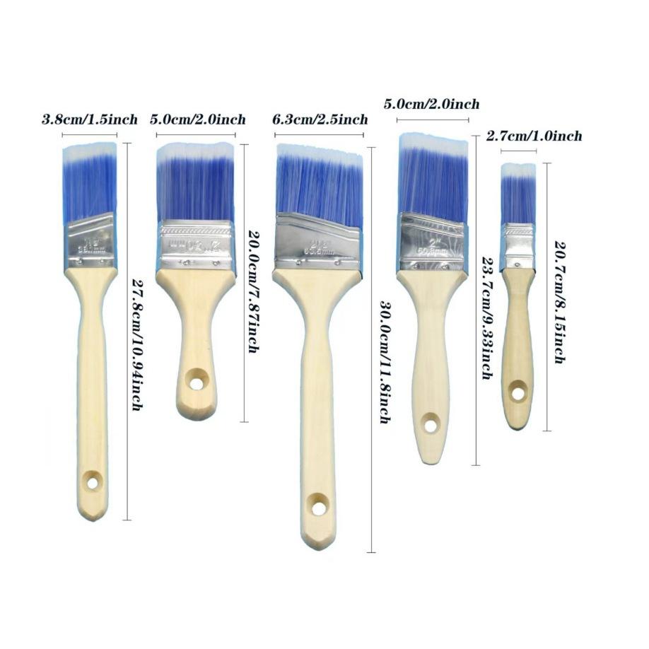 5pcs Double Thick Paint Brush Set Wood Stain Brushes for Painting Walls and Fence Staining, Wooden Handle Masonry Paint Brush