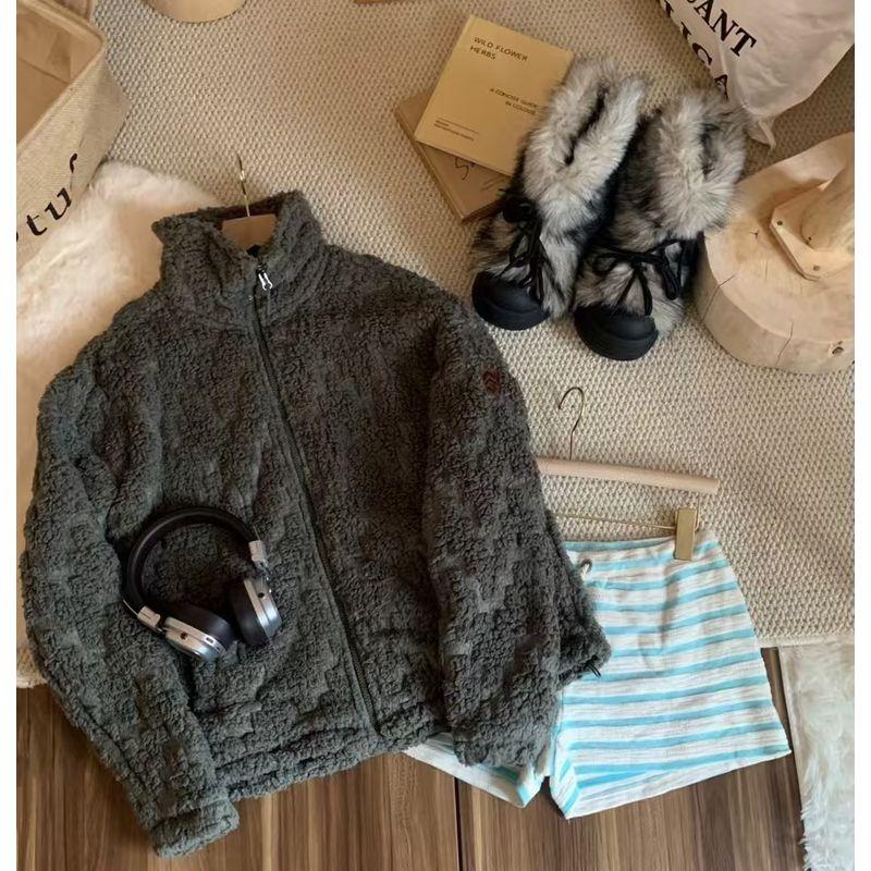 

Экспортные товары для скота FRE * Юань Хорошее качество Повседневный Удобный Воротник-стойка Шерстяной Плюшевый Верхняя одежда C698 Army Green XXL