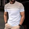 Summer Men's Fashion 3D T Shirt Splicing Printed Colorblocking Casual Slim Short Sleeve Outdoor Sports Running Fitness Top