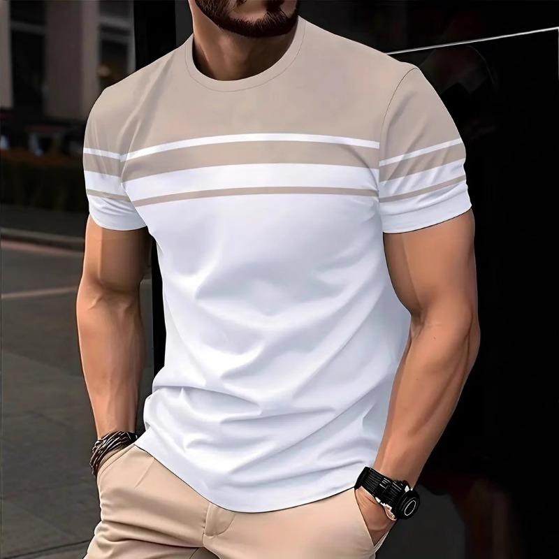 Summer Men's Fashion 3D T Shirt Splicing Printed Colorblocking Casual Slim Short Sleeve Outdoor Sports Running Fitness Top