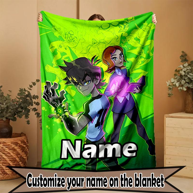 Custom Name Personalized Ben 10 Cartoon Print Blanket, Home Decor, Bedroom, Sofa, Camping, Couch, Gifts for Birthday ChristmasEnthusiasts