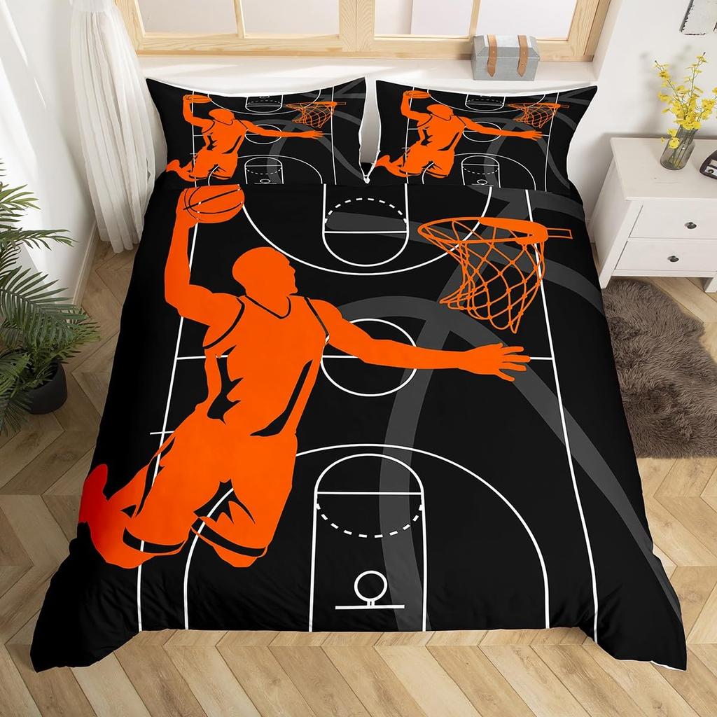 Basketball Bedding Set Twin Size Kids Basketball Player Comforter Cover Teens Ball Gaming Duvet Cover Sports Themed Quilt Cover