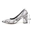 Fashion New Women Pumps Snake Pattern Printing High heels 7.5cm Lady Shallow Thick heel Autumn Dress Party Pointed Single Female Shoes
