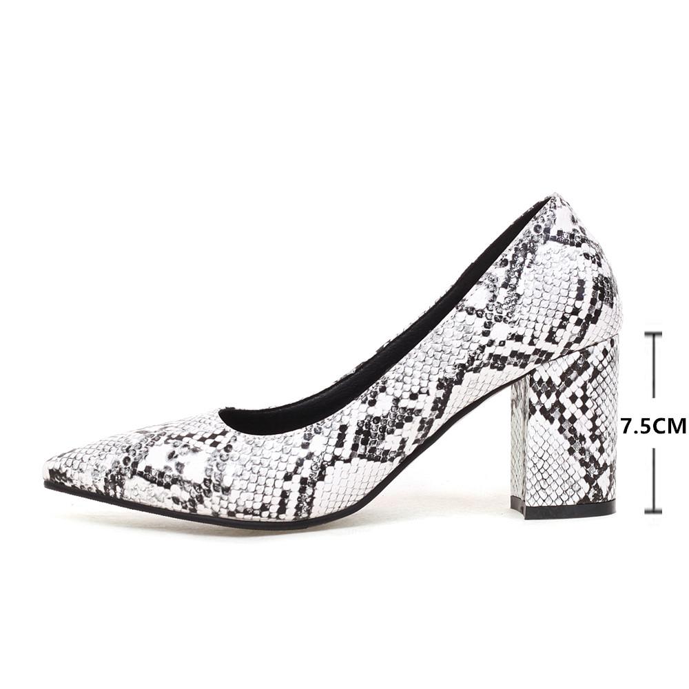 Fashion New Women Pumps Snake Pattern Printing High Heels 7.5cm Lady Shallow Thick Heel Autumn Dress Party Pointed Single Female Shoes