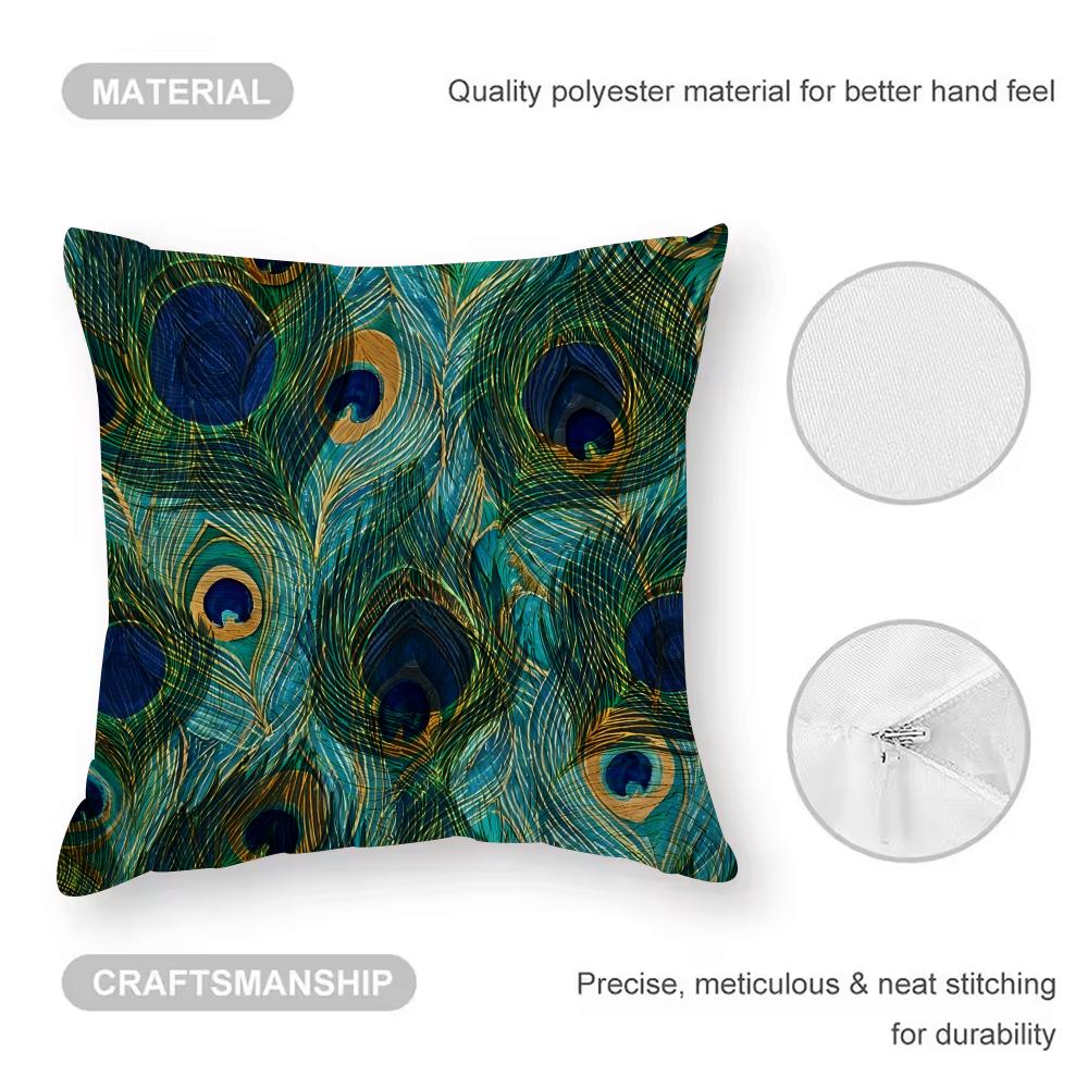 Peacock Texture Cushion Cover Anti-dustmite Pillowcase Invisible Zipper Silky Short Plush Sofa Cushion Cover