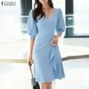 שמלת קיץ קז'ואלית לנשים עם צווארון מרובע ושרוולים קצרים
