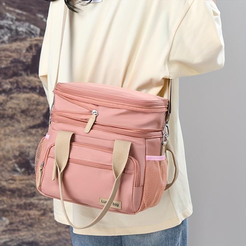 Dubbellagers isolerad lunchväska, stor kapacitet, bärbar, isväska med läckagesäker design, tygkasse av Oxford-tyg för picknick och utomhusbruk