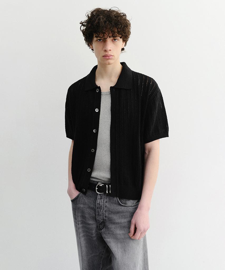 Deonseuteupomaen Crochet Collared Cardigan_Udsw6B321_Black