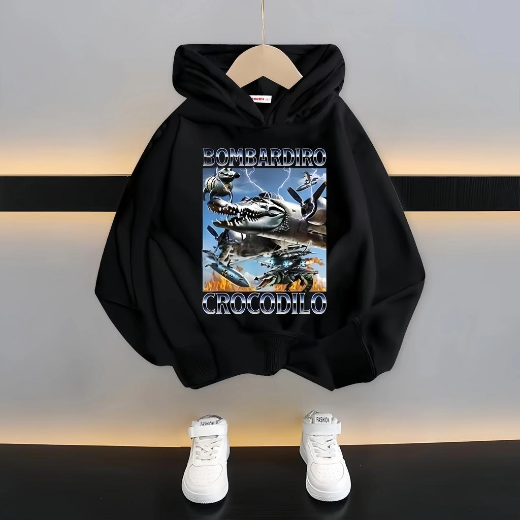 Latest children's hooded sweatshirt - Italian "brain rot" humorous cartoon pattern - Tung Tungtung breakfast pullover hoodie
