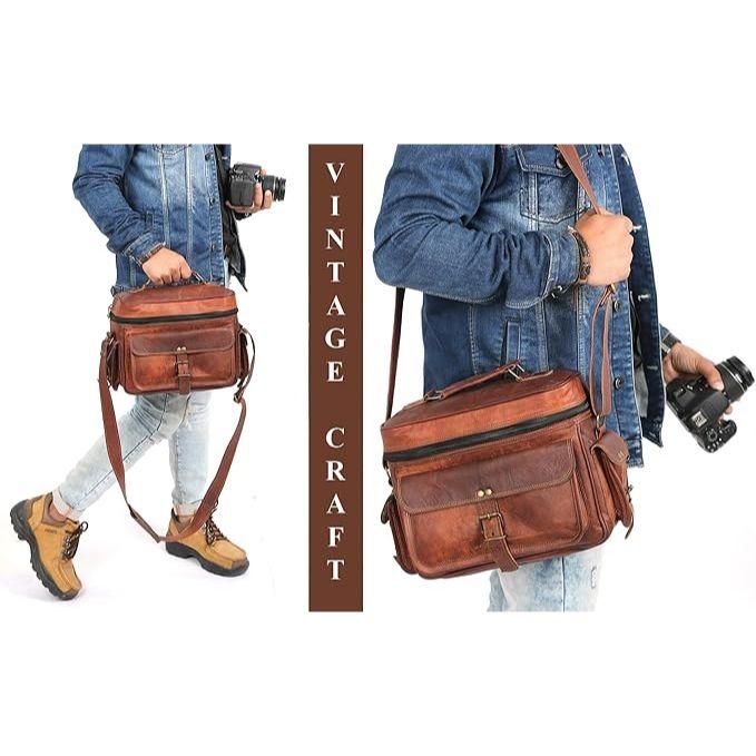 Leather Messenger Bag for Camera - Vintage Shoulder Satchel Camera Bag for DSLR, - Travel, Portable Photography Bag