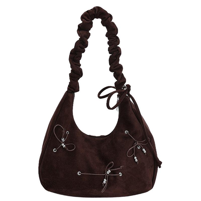 Suede Matte Bag Women's New Large-capacity Bow Shoulder Messenger Bag Niche Design Underarm Bag