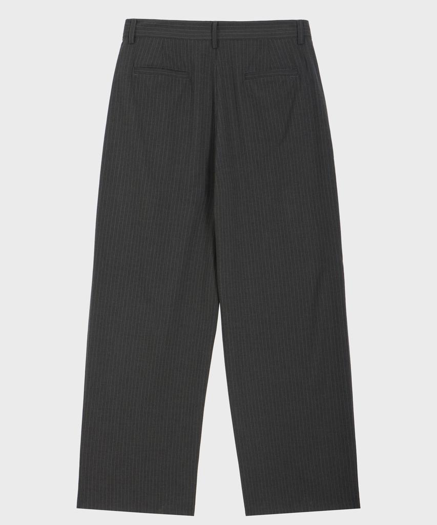 GLW Double-Pleat Wide Striped Slacks Charcoal