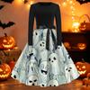 Women's Vintage Round Neck Dress with Halloween Print for Casual Fall Outings