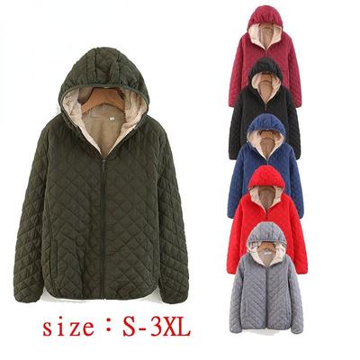 2022 Winter Damen Koreanische Version Slim und Schlank Kariert Lamm Samt Kapuze Dick Warm Baumwollmantel