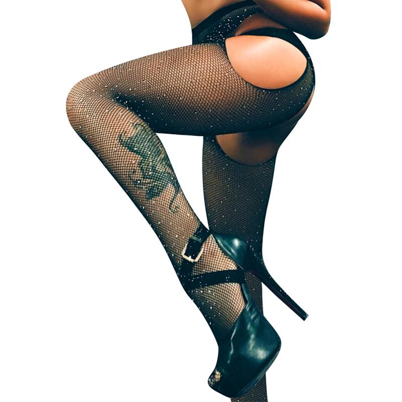 Sexy Diamond Dámské Dámské Dívčí Černá Sexy Síťovaný vzor Žakárové punčochy Štrasové punčochové punčochy Styly Žena Tt052