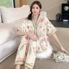 Summer short-sleeved bubble cotton yarn pleated pajamas female Internet celebrities popular trousers loungewear set