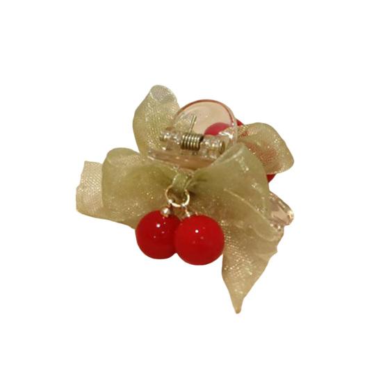 

Hairpin Transparent Clip Gentle Non-Harmful Design Smooth Edges Hair Clip Green Gauze Bow Red Beaded Cherry Hair зелёный