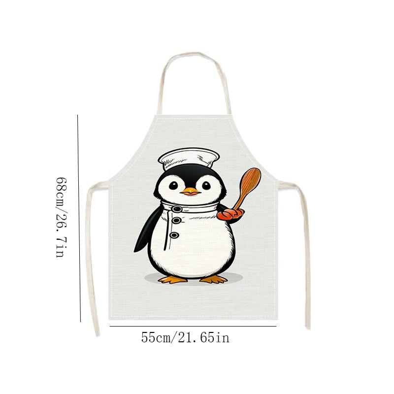 Cartoon Penguin Chef Character Apron Linen Kids Children Kitchen Baking Cooking Apron Cute Animal Design Birthday Gift Idea