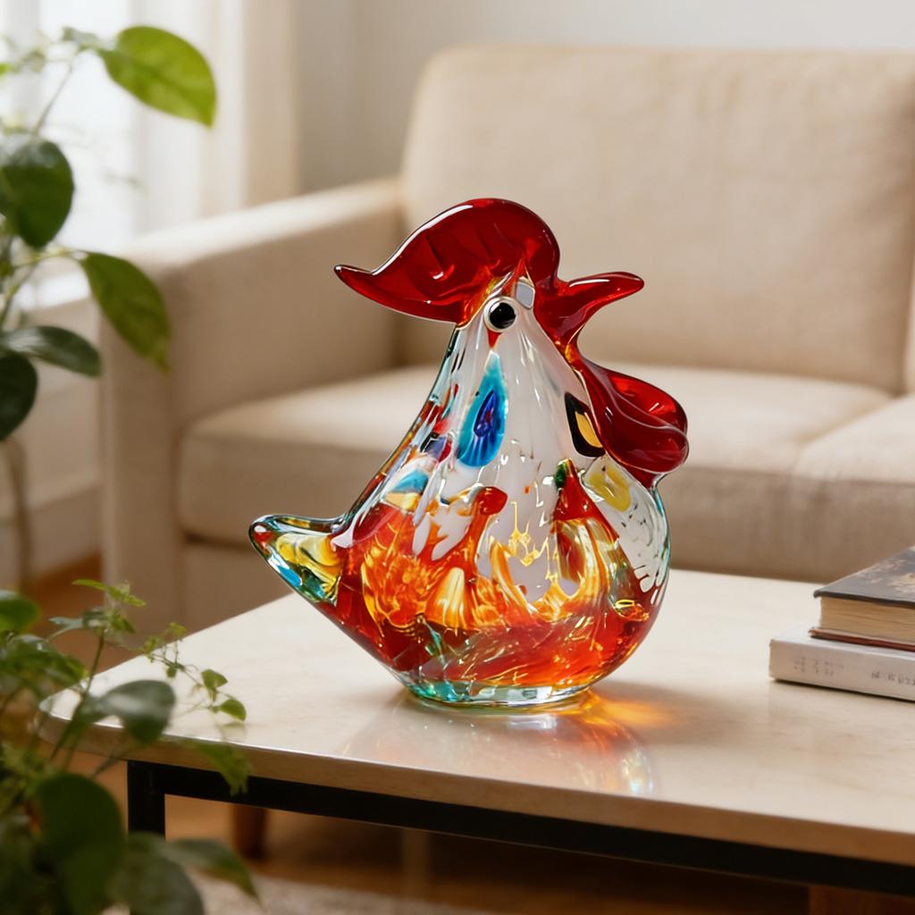 Glass Rooster Chicken Figurines Country Kitchens Home Decorations Hand Blown Cocks Sculptures Collectibles for Women Men