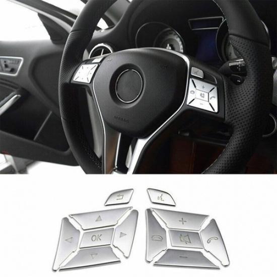 Matte Silver Front Steering Wheel Frame Cover 12pcs For Benz C-Class 2011-2014