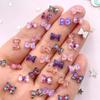 100pcs Resin Glitter Colorful Mini Crystal Flower Grid Bowknot Flat Back Rhinestone Art Nail Applique Decor DIY Scrapbook Crafts