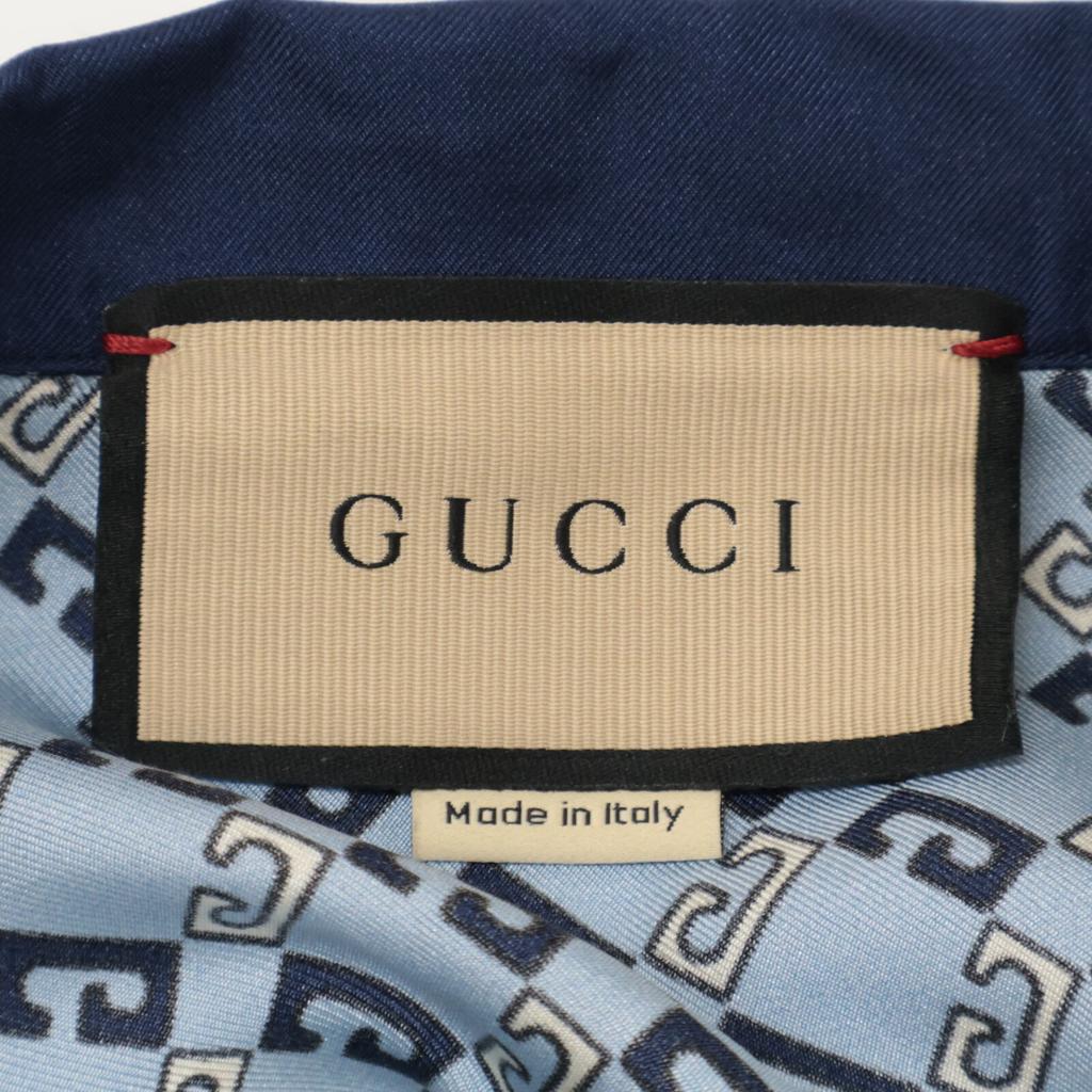 GUCCI 690464 22Stainless Steel 690464 ZAIZX Geometric G Print Short Sleeve Bowling Shirt tops 48 blueUsed