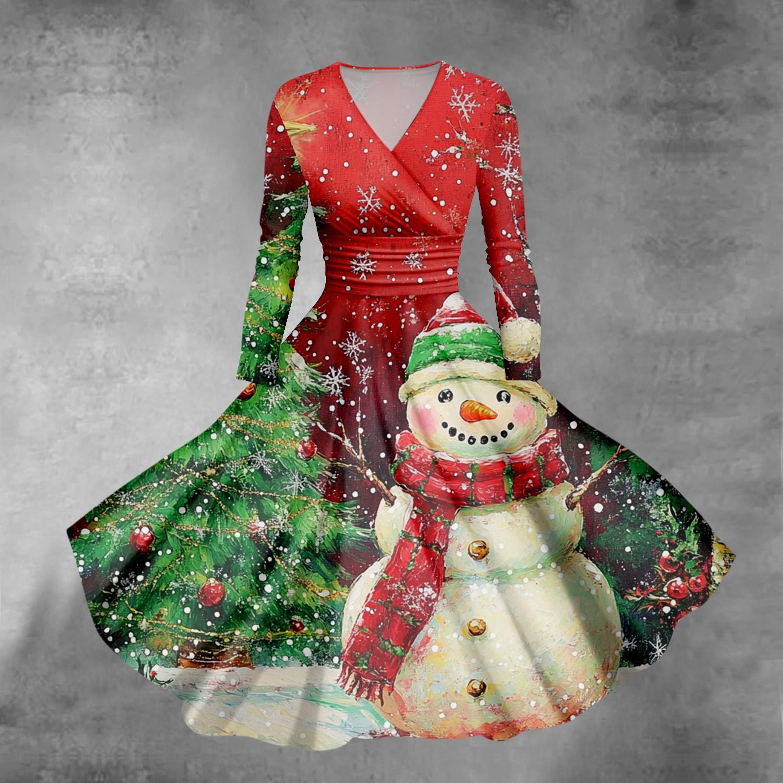 

Женское повседневное и модное сексуальное платье с v-образным вырезом и длинными рукавами с рождественским принтом L красный