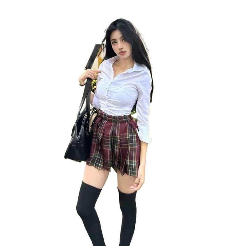 Autumn & Winter Slimming JK Uniform Set: Waist-Cinching Long-Sleeve Top for Women