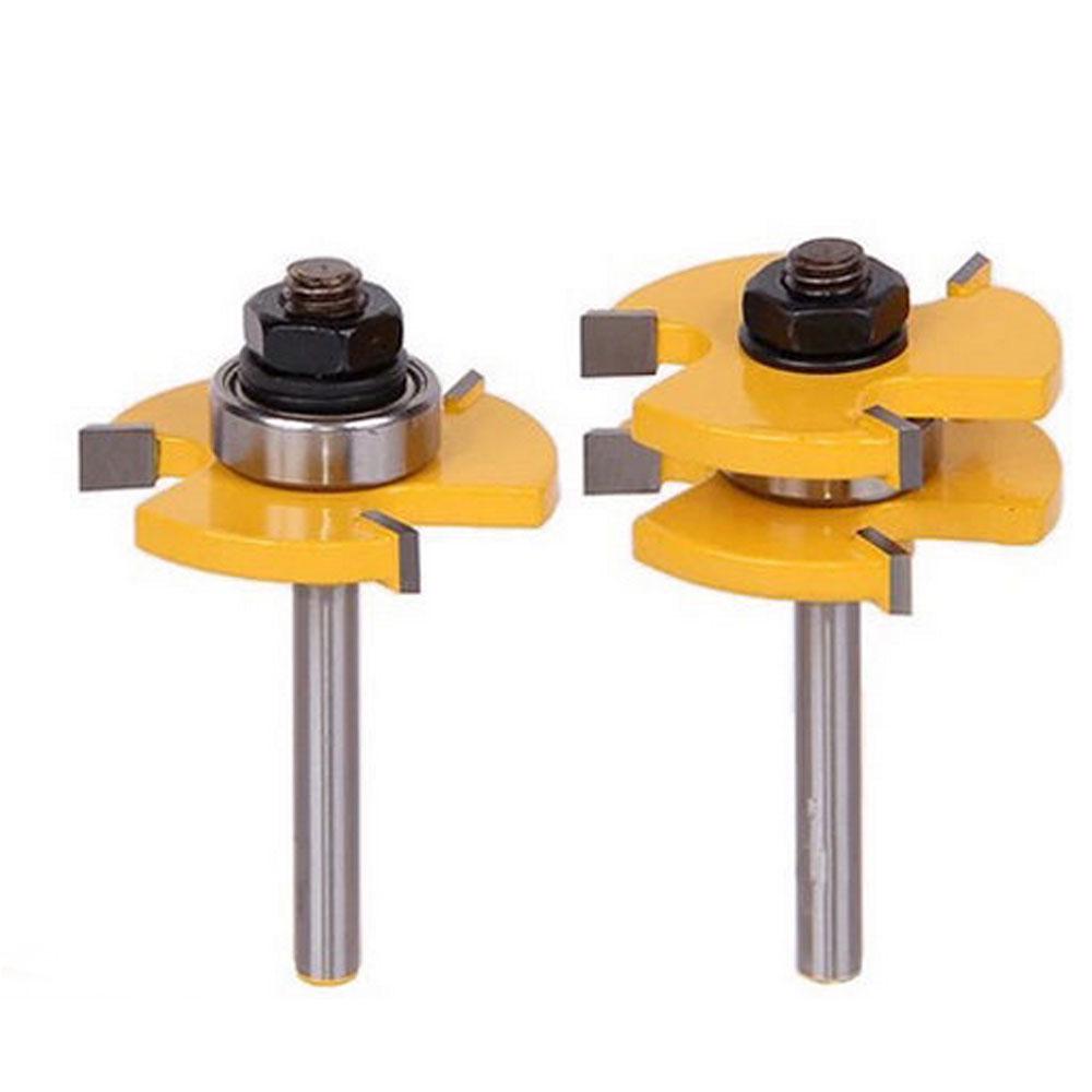 Buy 2Pcs New High Quality Yellow 1/4Inch Shank 3 Wing Tongue And Groove ...