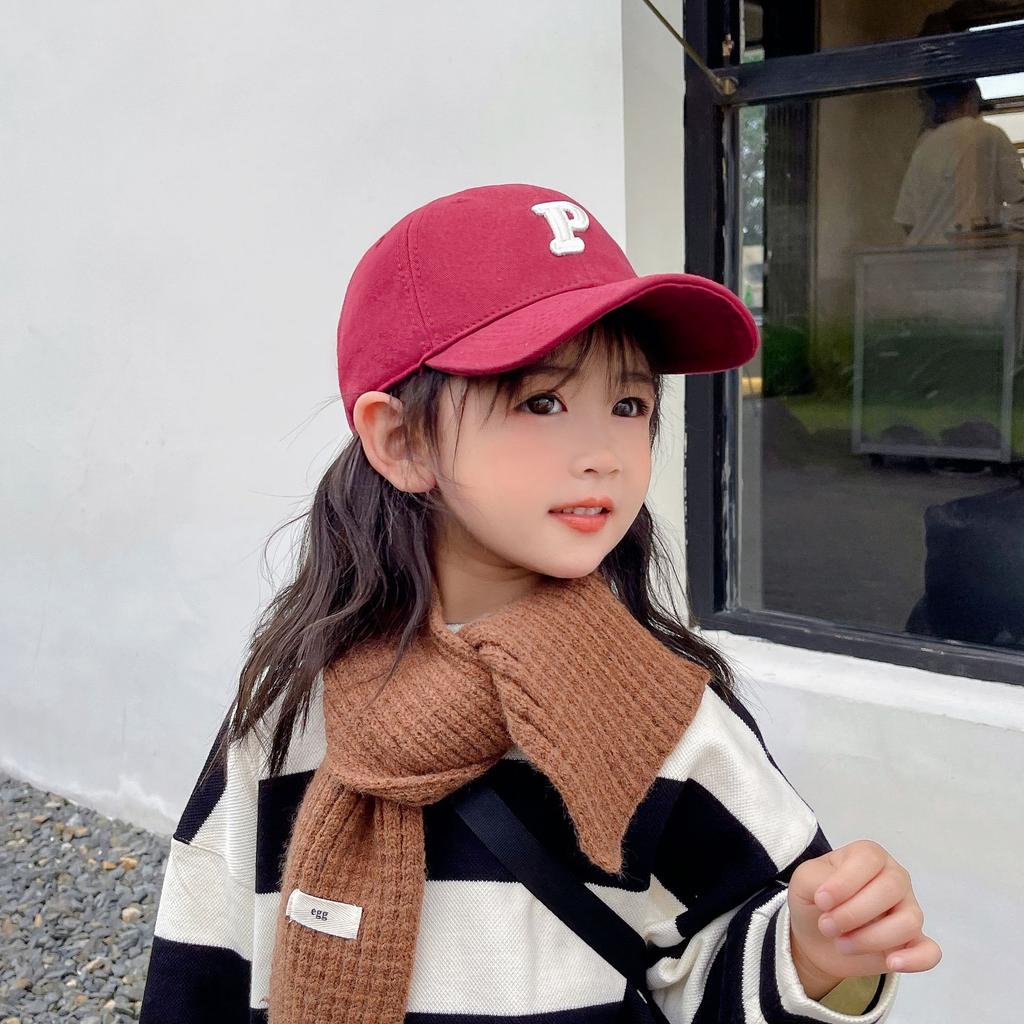 Customize Logo Children's Hat P Letter Baseball Cap Boys and Girls Solid Color Sporty Hand Embroidery Foreign Style Hip Hop