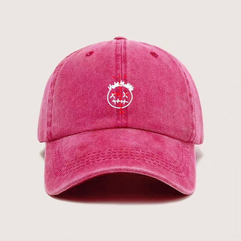 New Retro Graffiti Style Face Print Baseball Cap Washed Cotton Adjustable Sun Hat for Unisex Women