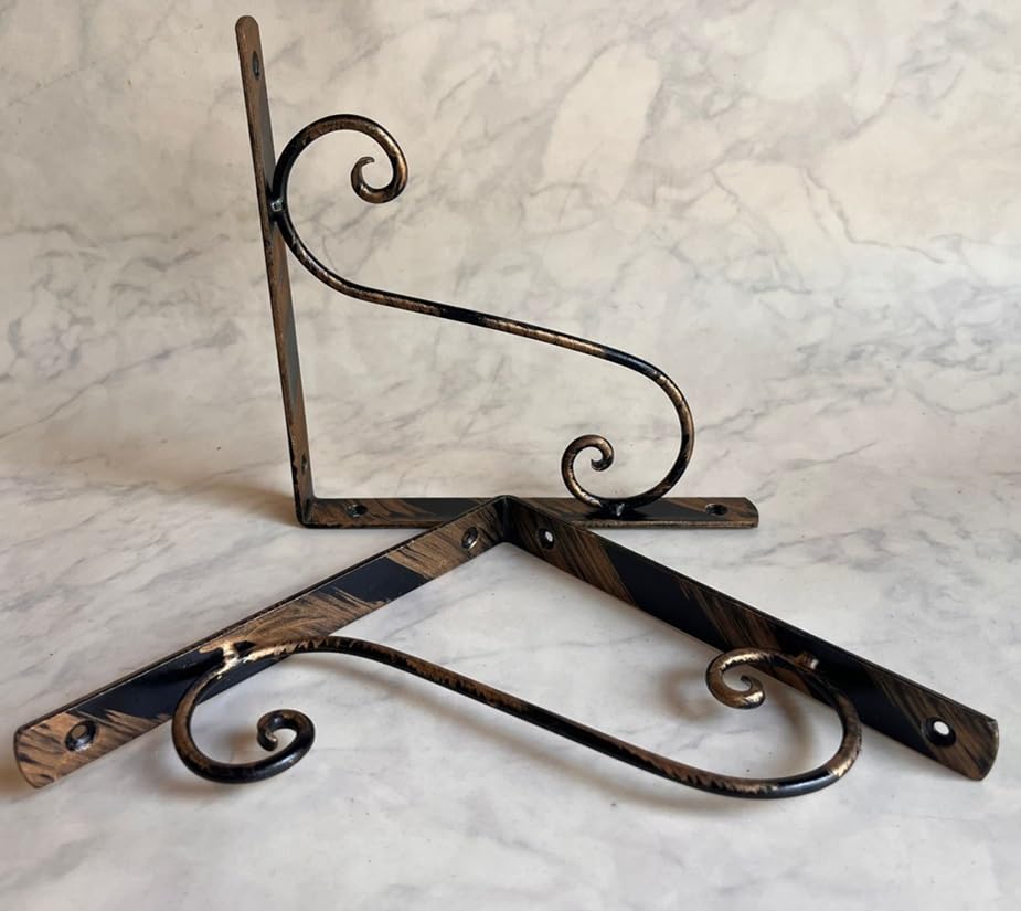 

MASOUDI TRADING Shelf Bracket Hardware 18cm [Set of 2] Stylish Iron Bracket L-shaped Angle Antique Gold Color