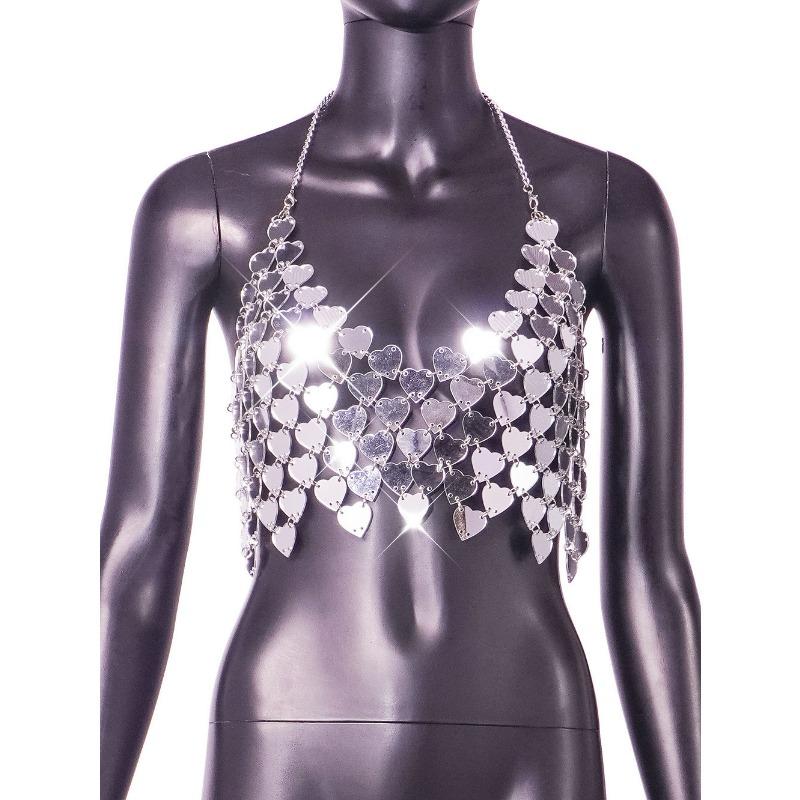 Heart Sequin Halter Neck Body Chain Crop Top