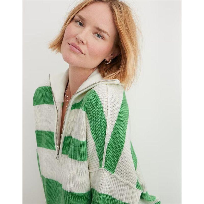 

Queen Foreign Trade Thick Needle Contrast Color Half Zipper Women Loose Slimming Large Version Casual Spring and Autumn Knitted Sweater Sweater Light green 2XL