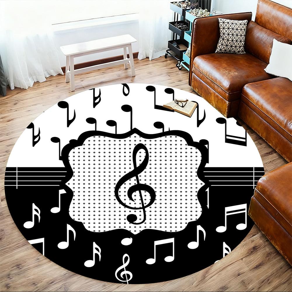 1 szt. nuty muzyczne Okrągły dywanik na krzesło Dywanik obszarowy - Antypoślizgowy, Mata podłogowa do biura, sypialni i dekoracji wnętrz c1125252