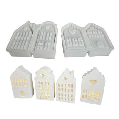 Moule en Silicone pour Décoration de Porte-Bougie Chauffe-Plat 4 Cases Forme Maison Moulages pour Lumière d'Ambiance Fournitures de Fabrication de Bijoux