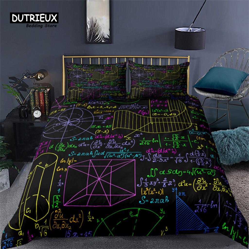 Math Equation Duvet Cover Set King Size Mathematics Formula Pattern Bedding Set For Boys Girls Polyester Educational Quilt Cover